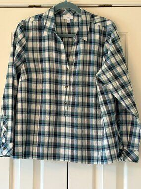 NWT J. Jill Gauze Collared Split Neck Textured Elliptical Popover Top  Sz LP